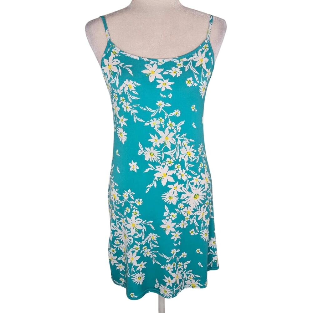 Agasy EUC spaghetti strap mini floral summer sun dress XS Small turquoise